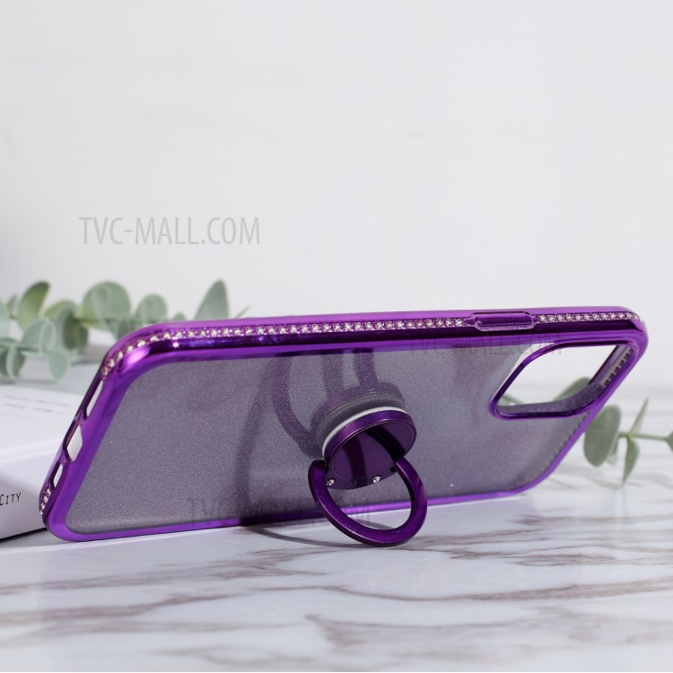Glittery Powder Plating Rhinestone Decor TPU Phone Cover with Metal Kickstand for iPhone 12 mini - Purple-5