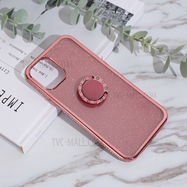 Glittery Powder Plating Rhinestone Decor TPU Casing with Metal Kickstand for iPhone 12 Pro Max 6.7 inch - Silver-6