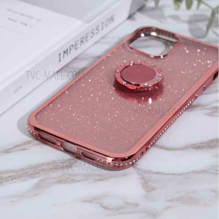 Glittery Powder Plating Rhinestone Decor TPU Casing with Metal Kickstand for iPhone 12 Pro Max 6.7 inch - Silver-9