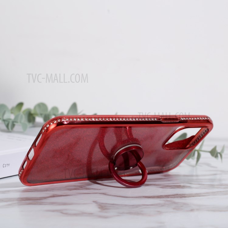 Glittery Powder Plating Rhinestone Decor TPU Casing with Metal Kickstand for iPhone 12 Pro Max 6.7 inch - Red-4