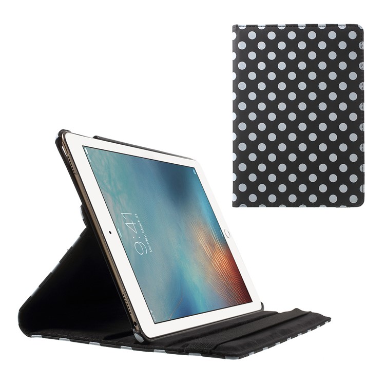 Polka Dots Rotary Stand Leather Case for iPad Pro 9.7 - Black-1