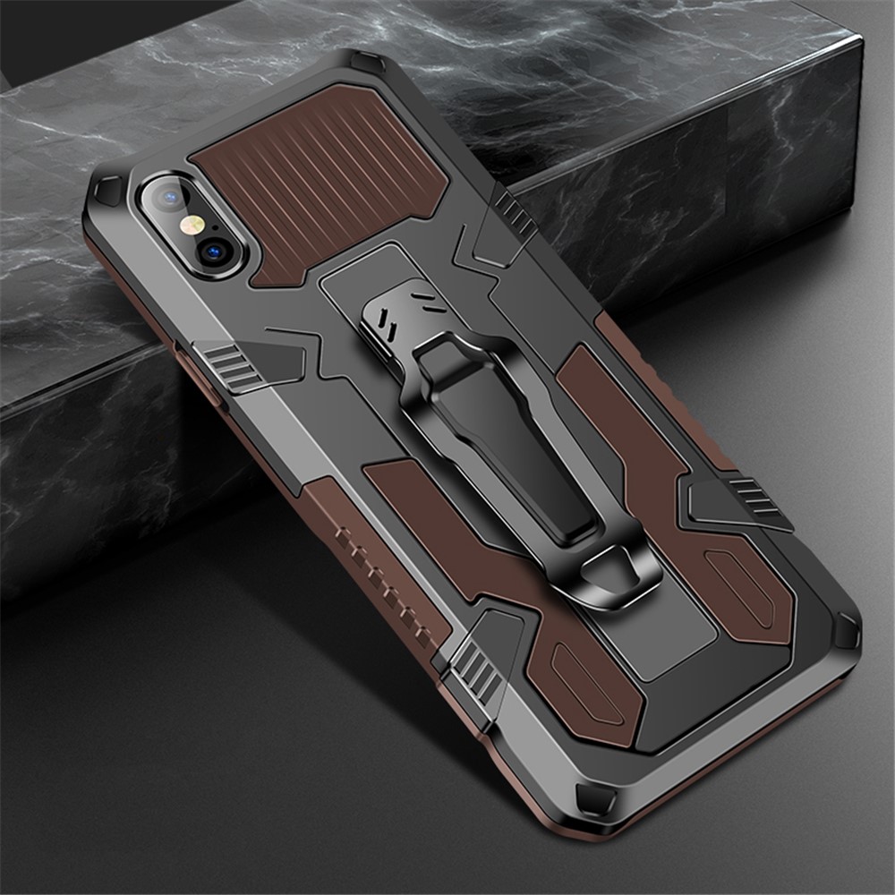 Plastic + TPU Hybrid Phone Case with Kickstand for iPhone XS / X 5.8-inch - Coffee