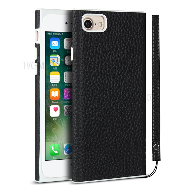 Litchi Skin Genuine Leather Coated TPU Phone Case for iPhone 8/7 4.7 inch - Black-1