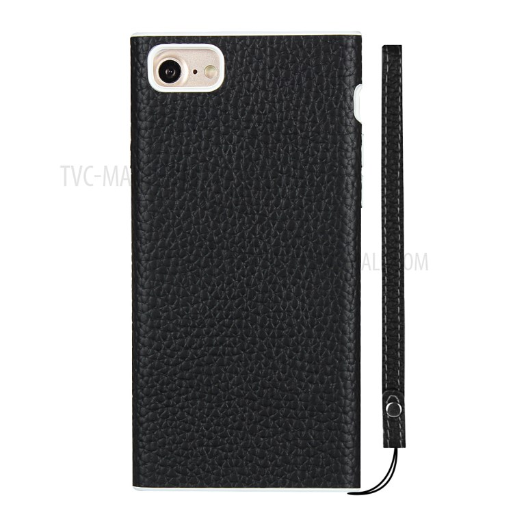 Litchi Skin Genuine Leather Coated TPU Phone Case for iPhone 8/7 4.7 inch - Black-2