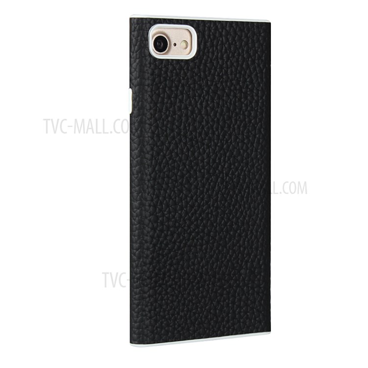 Litchi Skin Genuine Leather Coated TPU Phone Case for iPhone 8/7 4.7 inch - Black-3