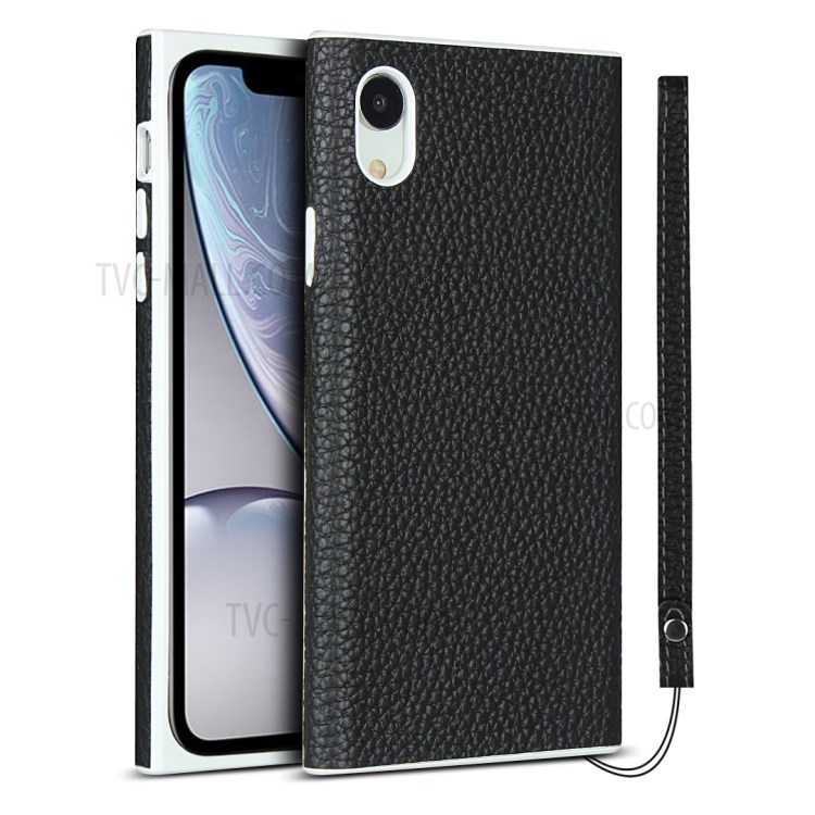 Litchi Skin Genuine Leather Coated TPU Phone Cover for iPhone XR 6.1 inch - Black-1