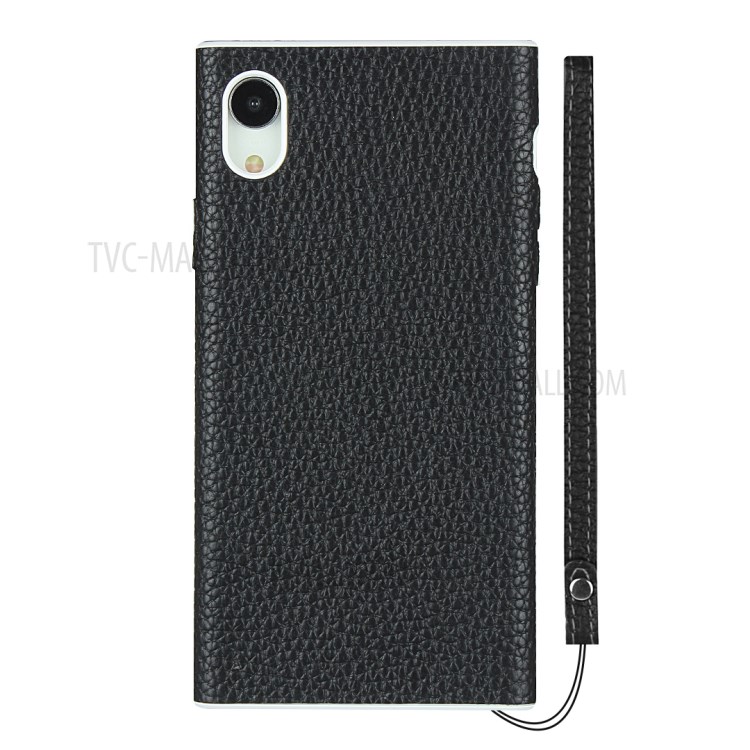 Litchi Skin Genuine Leather Coated TPU Phone Cover for iPhone XR 6.1 inch - Black-2