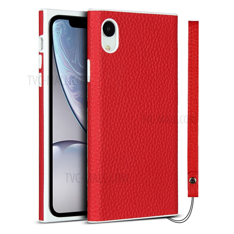 Litchi Skin Genuine Leather Coated TPU Phone Cover for iPhone XR 6.1 inch - Red-1