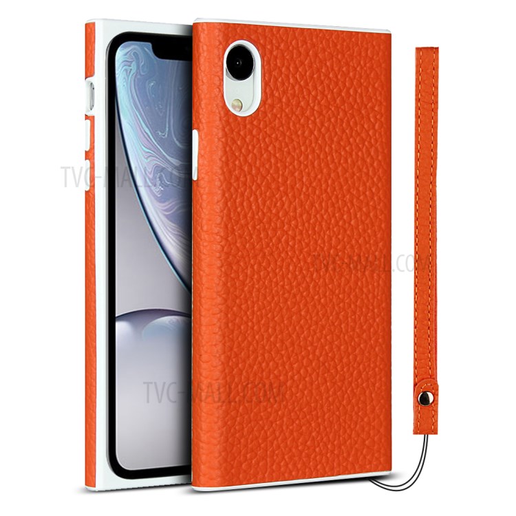 Litchi Skin Genuine Leather Coated TPU Phone Cover for iPhone XR 6.1 inch - Orange-1