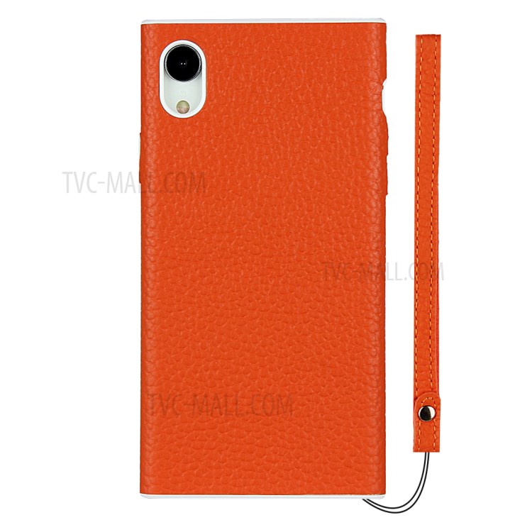 Litchi Skin Genuine Leather Coated TPU Phone Cover for iPhone XR 6.1 inch - Orange-2