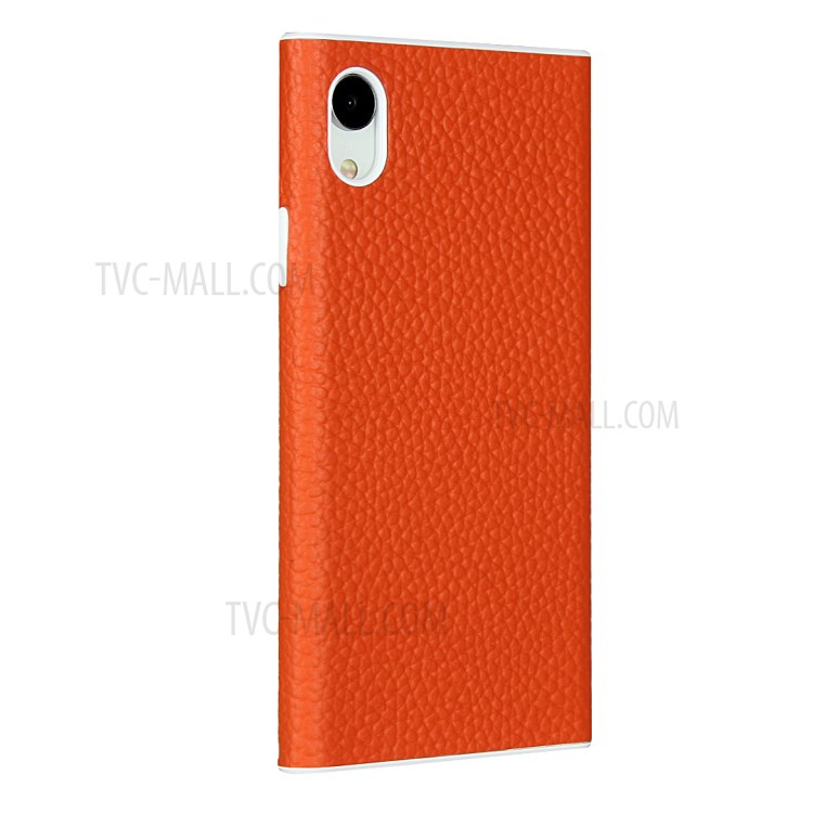 Litchi Skin Genuine Leather Coated TPU Phone Cover for iPhone XR 6.1 inch - Orange-3
