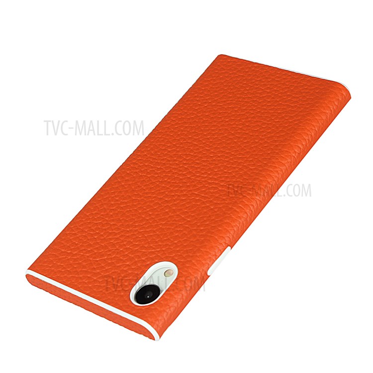 Litchi Skin Genuine Leather Coated TPU Phone Cover for iPhone XR 6.1 inch - Orange-5