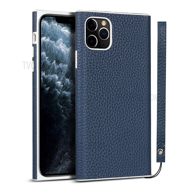 Litchi Skin Genuine Leather Coated TPU Phone Shell for iPhone 11 Pro Max 6.5 inch - Blue-1