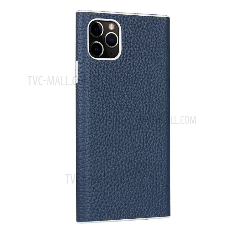 Litchi Skin Genuine Leather Coated TPU Phone Shell for iPhone 11 Pro Max 6.5 inch - Blue-3