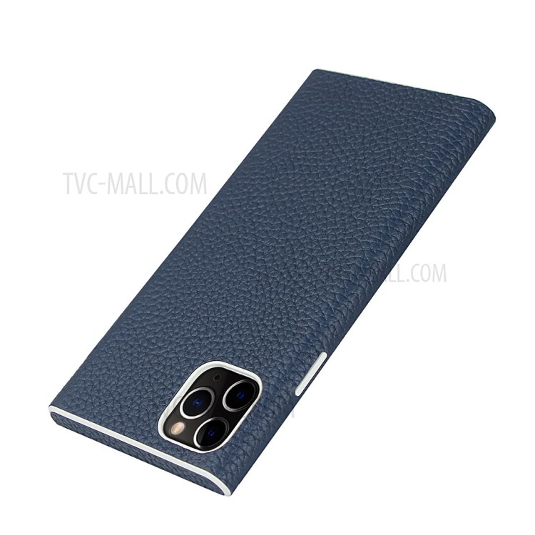 Litchi Skin Genuine Leather Coated TPU Phone Shell for iPhone 11 Pro Max 6.5 inch - Blue-5