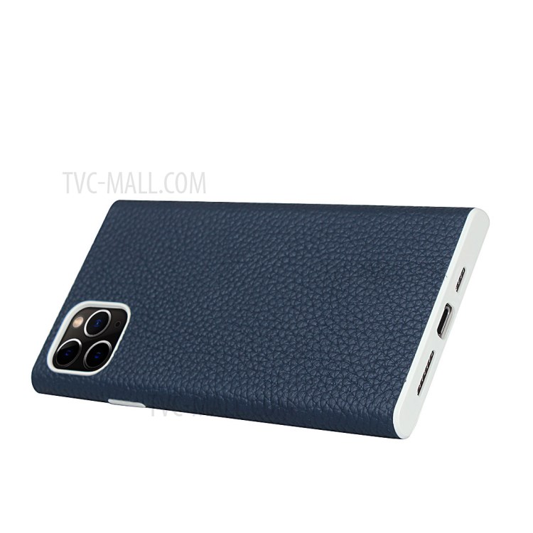 Litchi Skin Genuine Leather Coated TPU Phone Shell for iPhone 11 Pro Max 6.5 inch - Blue-6