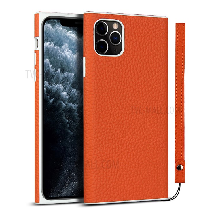 Litchi Skin Genuine Leather Coated TPU Phone Shell for iPhone 11 Pro Max 6.5 inch - Orange-1