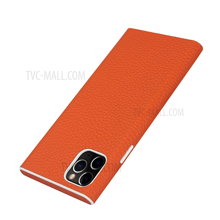 Litchi Skin Genuine Leather Coated TPU Phone Shell for iPhone 11 Pro Max 6.5 inch - Orange-5