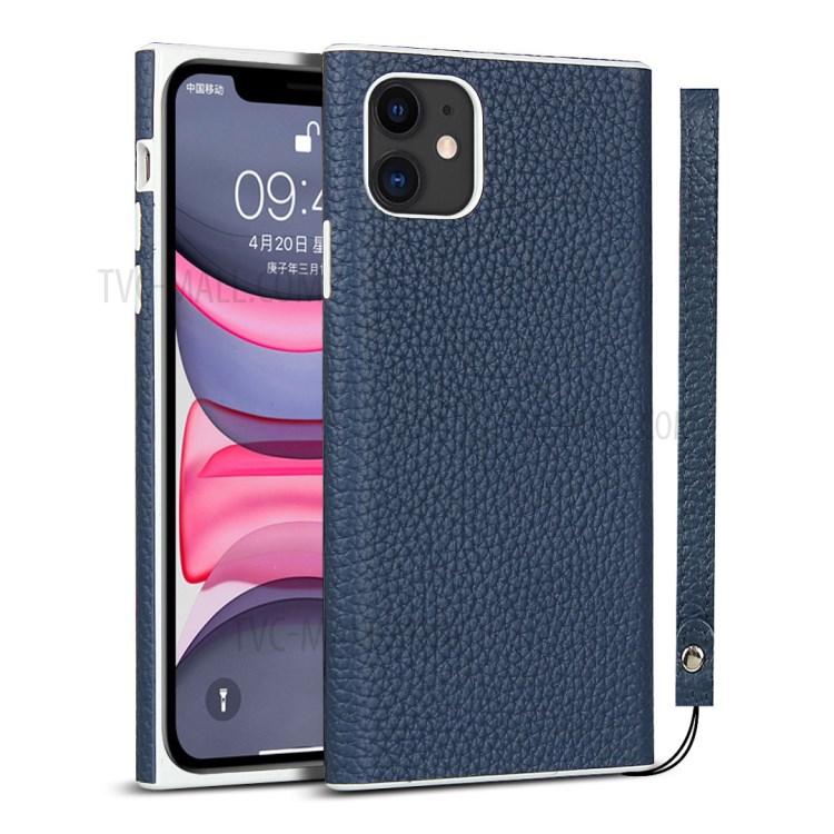Litchi Skin Genuine Leather Coated TPU Protective Case for iPhone 11 6.1 inch - Blue-1