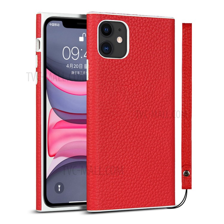 Litchi Skin Genuine Leather Coated TPU Protective Case for iPhone 11 6.1 inch - Red-1