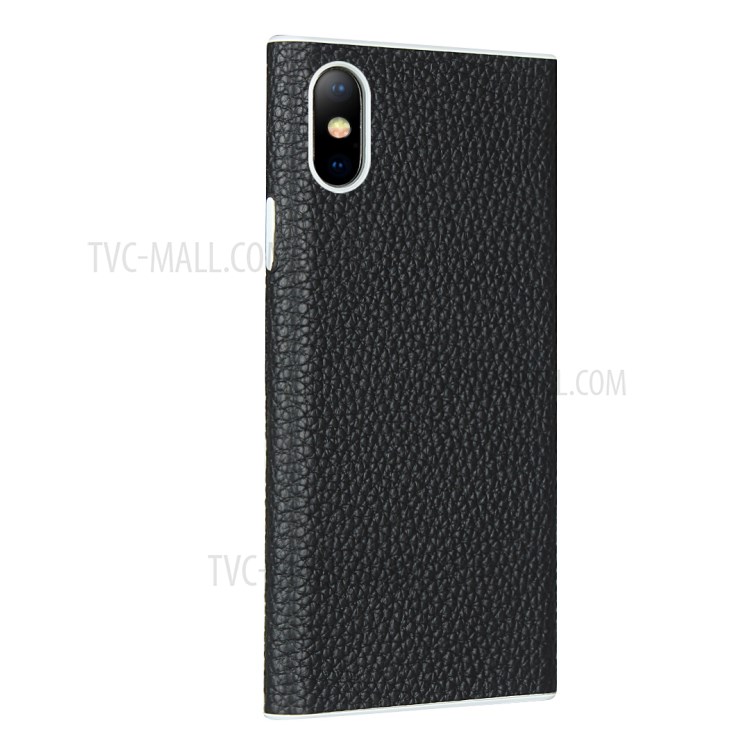 Litchi Skin Genuine Leather Coated TPU Phone Casing for iPhone X/XS 5.8 inch - Black-4