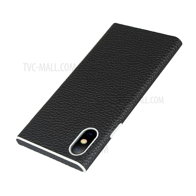 Litchi Skin Genuine Leather Coated TPU Phone Casing for iPhone X/XS 5.8 inch - Black-6