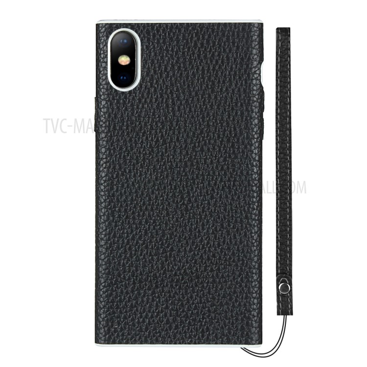 Litchi Skin Genuine Leather Coated TPU Case for iPhone XS Max 6.5 inch - Black-2