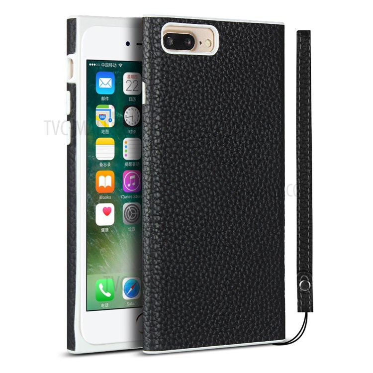 Litchi Skin Genuine Leather Coated TPU Shell for iPhone 7 Plus/8 Plus 5.5 inch - Black-1