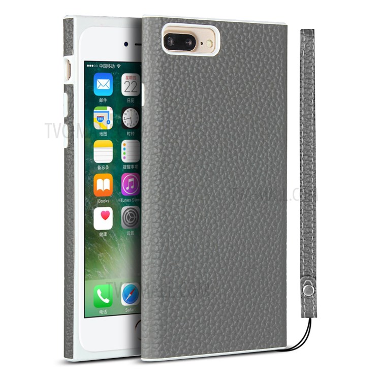 Litchi Skin Genuine Leather Coated TPU Shell for iPhone 7 Plus/8 Plus 5.5 inch - Grey-1