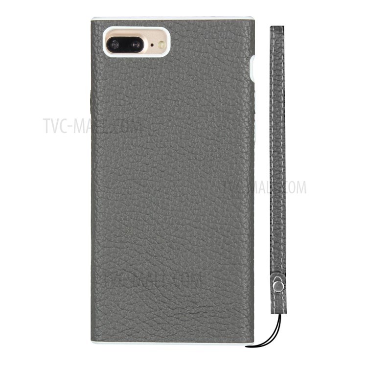 Litchi Skin Genuine Leather Coated TPU Shell for iPhone 7 Plus/8 Plus 5.5 inch - Grey-2