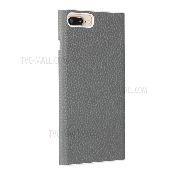 Litchi Skin Genuine Leather Coated TPU Shell for iPhone 7 Plus/8 Plus 5.5 inch - Grey-3