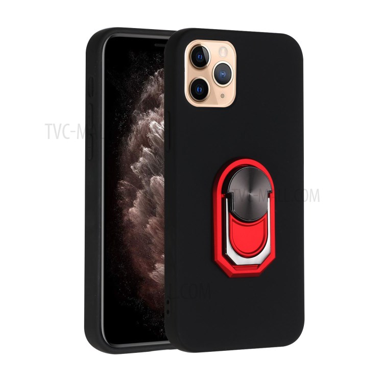 Finger Ring Kickstand Silicone Soft Case for iPhone 12 Pro/12 - Black / Red-1