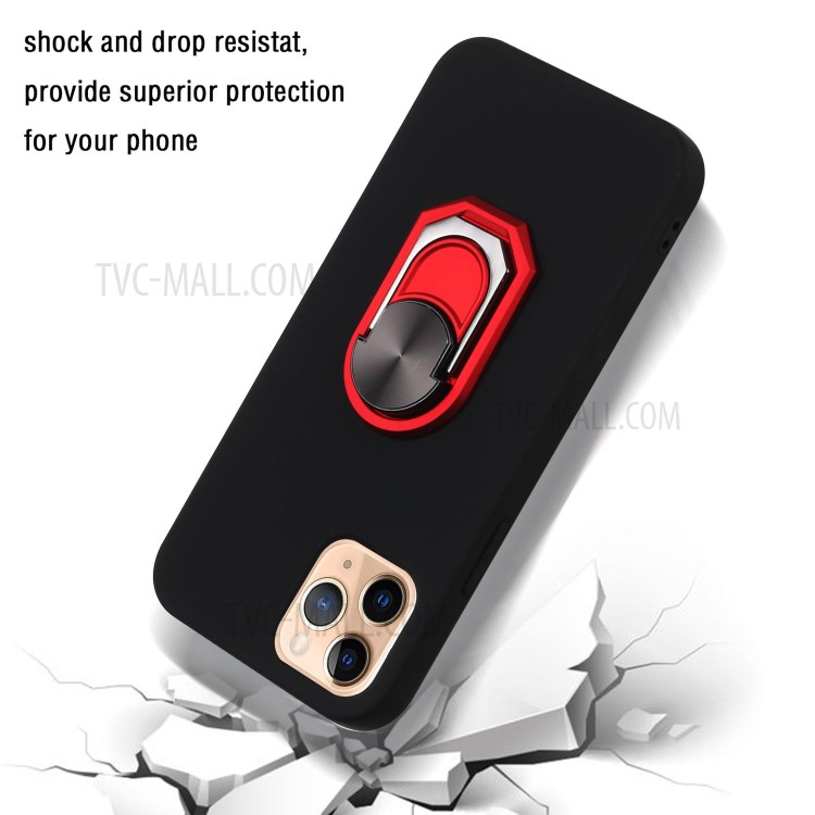 Finger Ring Kickstand Silicone Soft Case for iPhone 12 Pro/12 - Black / Red-3
