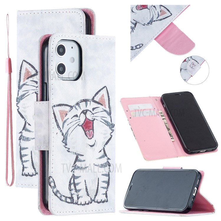 Pattern Printing Leather Wallet Case for iPhone 12 Pro Max 6.7 inch - Happy Cat-1