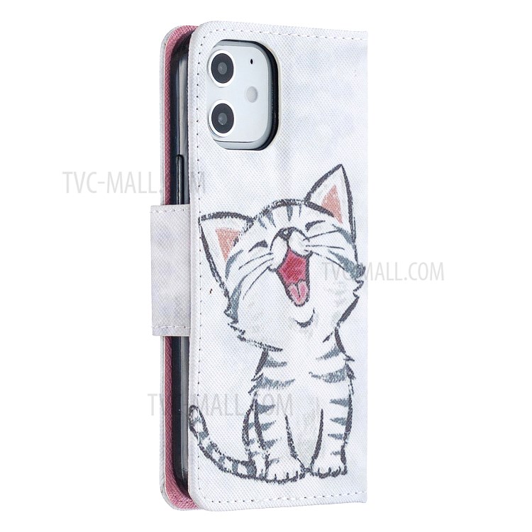 Pattern Printing Leather Wallet Case for iPhone 12 Pro Max 6.7 inch - Happy Cat-3