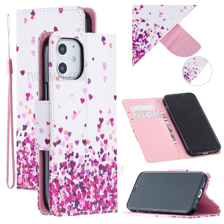 Pattern Printing Leather Wallet Case for iPhone 12 Pro Max 6.7 inch - Hearts-1