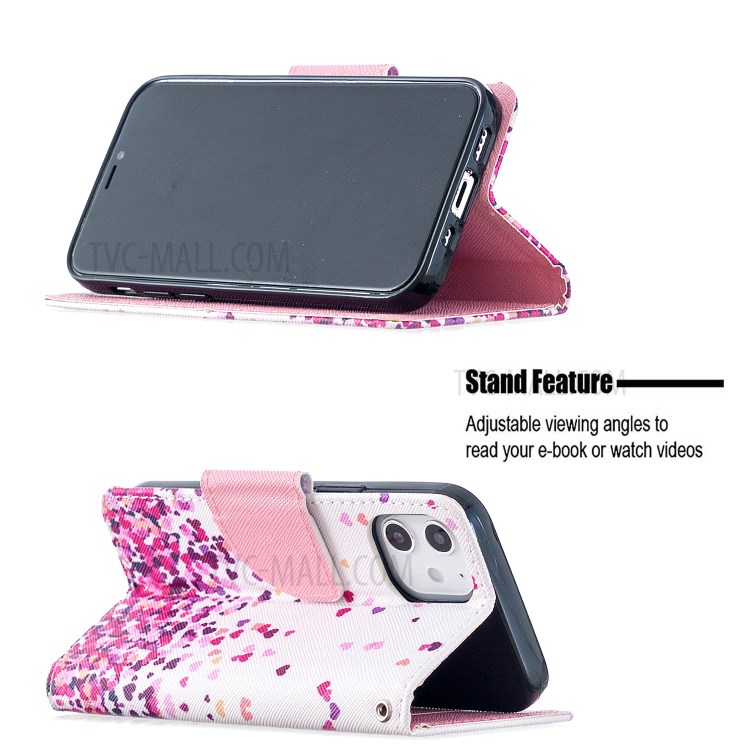 Pattern Printing Leather Wallet Case for iPhone 12 Pro Max 6.7 inch - Hearts-4
