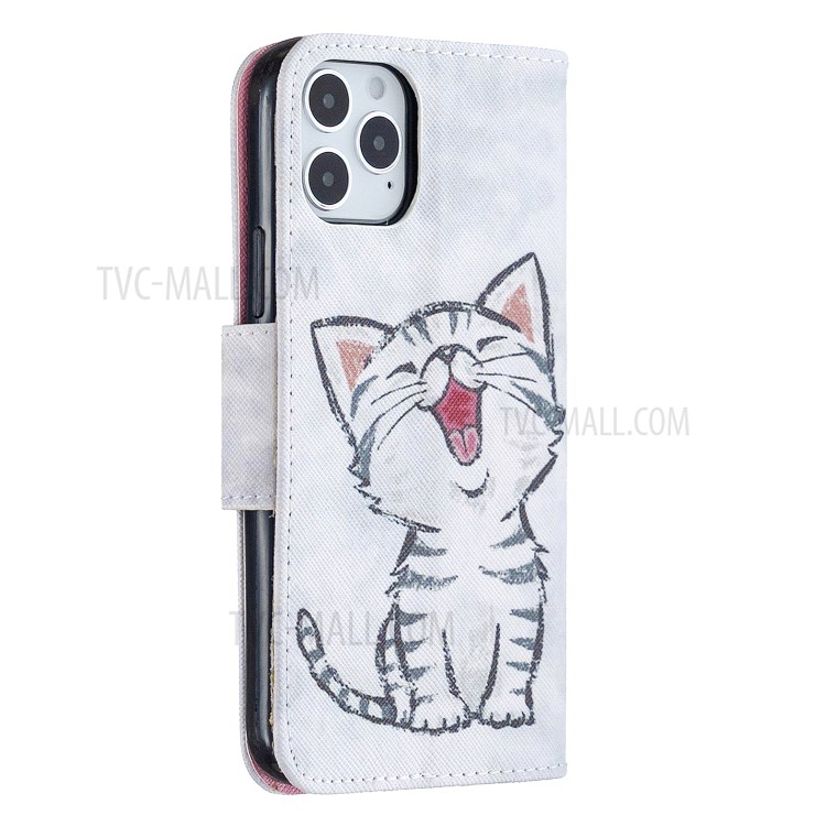 Pattern Printing Leather Wallet Shell for iPhone 12 Max/Pro 6.1 inch - Happy Cat-3