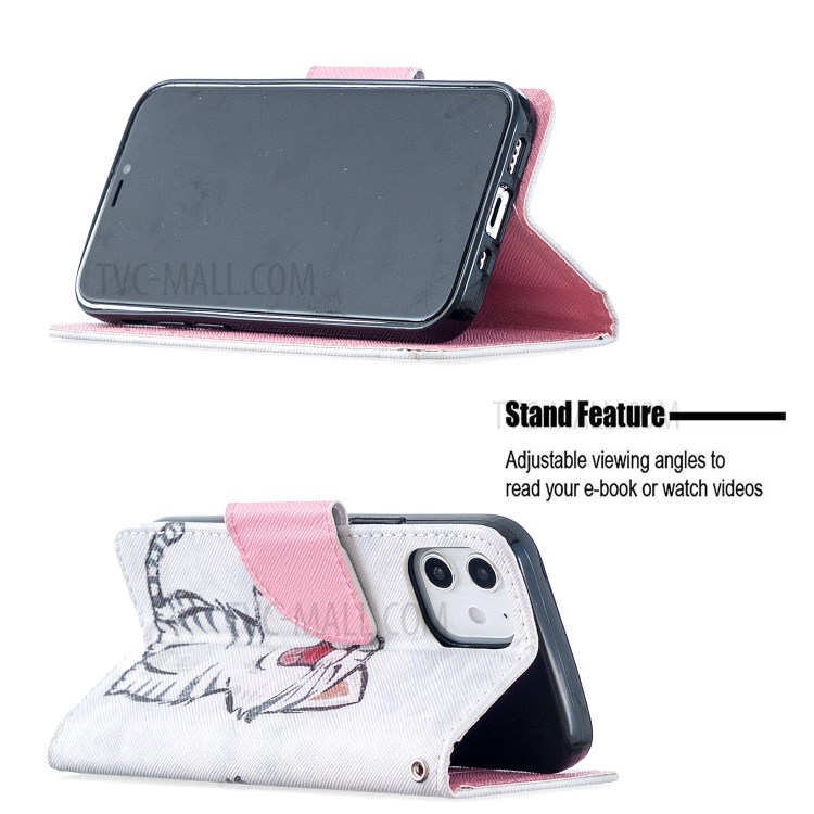 Pattern Printing Magnetic Leather Stand Case for iPhone 12 5.4 inch - Happy Cat-4