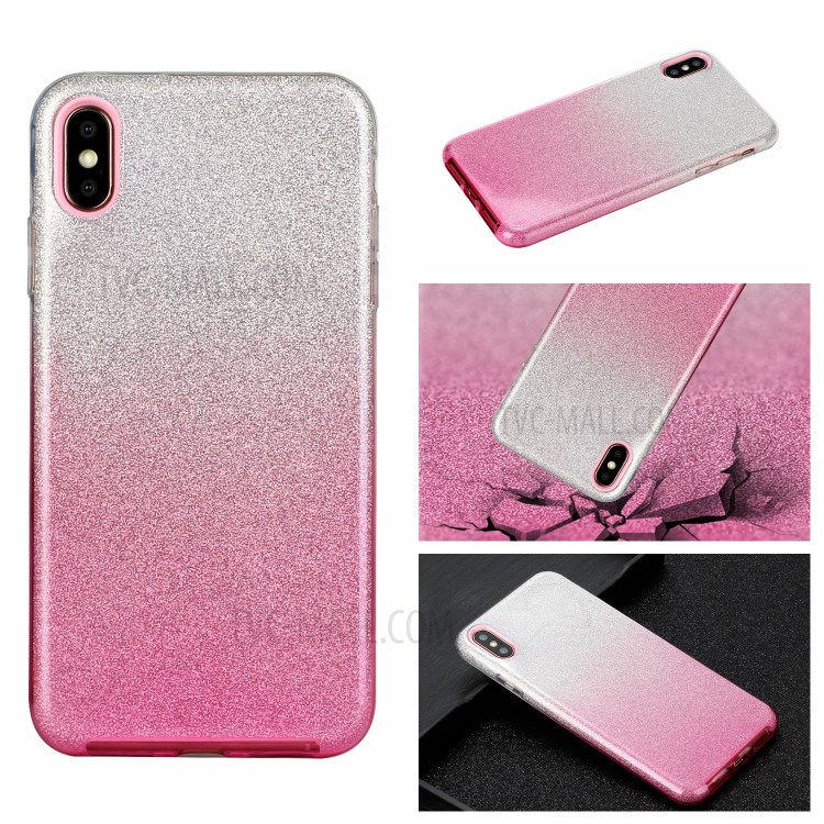 Gradient Color Glittery Powder PC+TPU Hybrid Shell for iPhone XS Max 6.5 inch - Pink-5