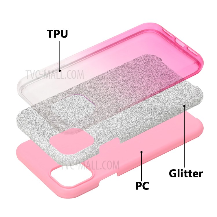 Gradient Color Glittery Powder PC+TPU Combo Case for iPhone 11 6.1 inch - Pink-4