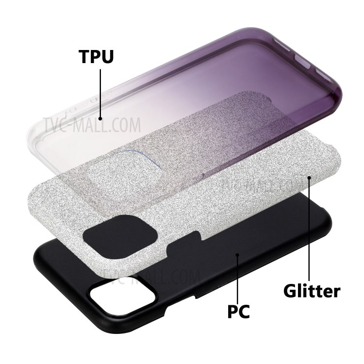 Gradient Color Glittery Powder PC+TPU Combo Case for iPhone 11 6.1 inch - Black-4