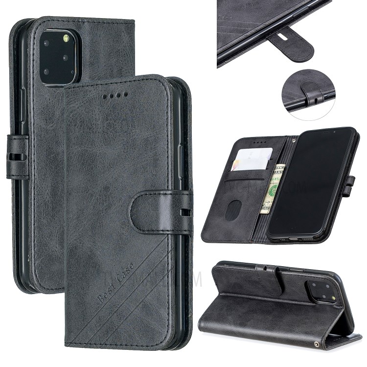 Leather Wallet Mobile Phone Case Cover with Strap for iPhone 12 5.4 inch - Black-1