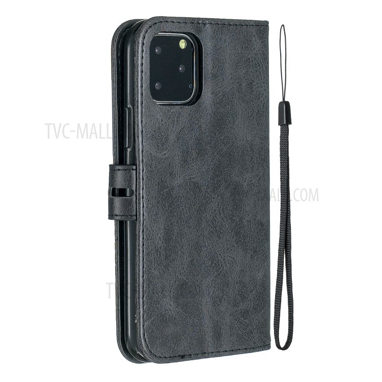 Leather Wallet Mobile Phone Case Cover with Strap for iPhone 12 5.4 inch - Black-3