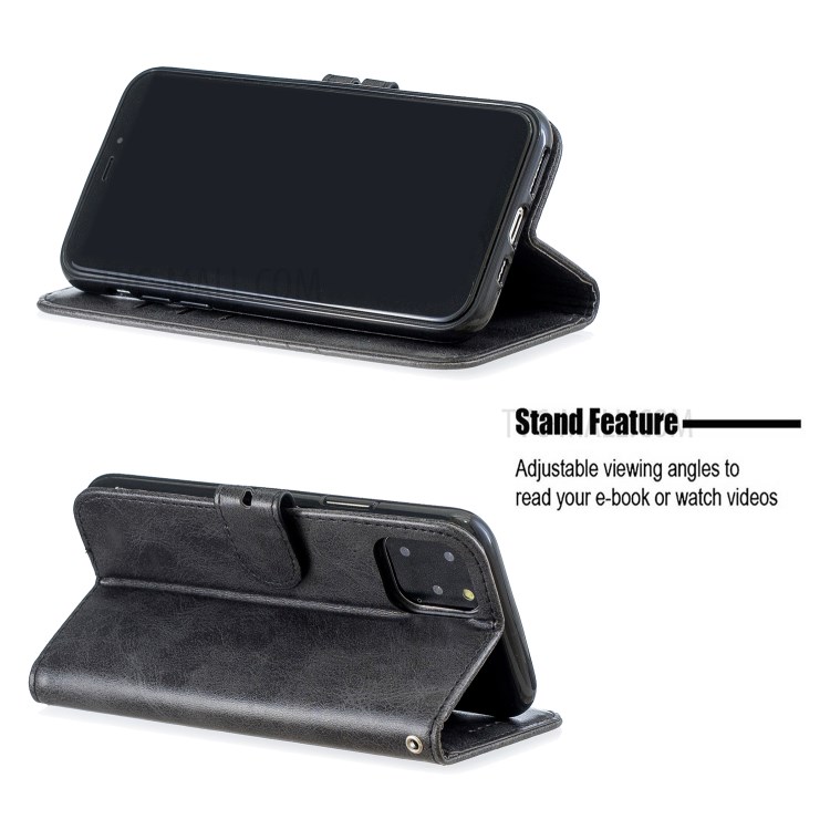 Leather Wallet Mobile Phone Case Cover with Strap for iPhone 12 5.4 inch - Black-6