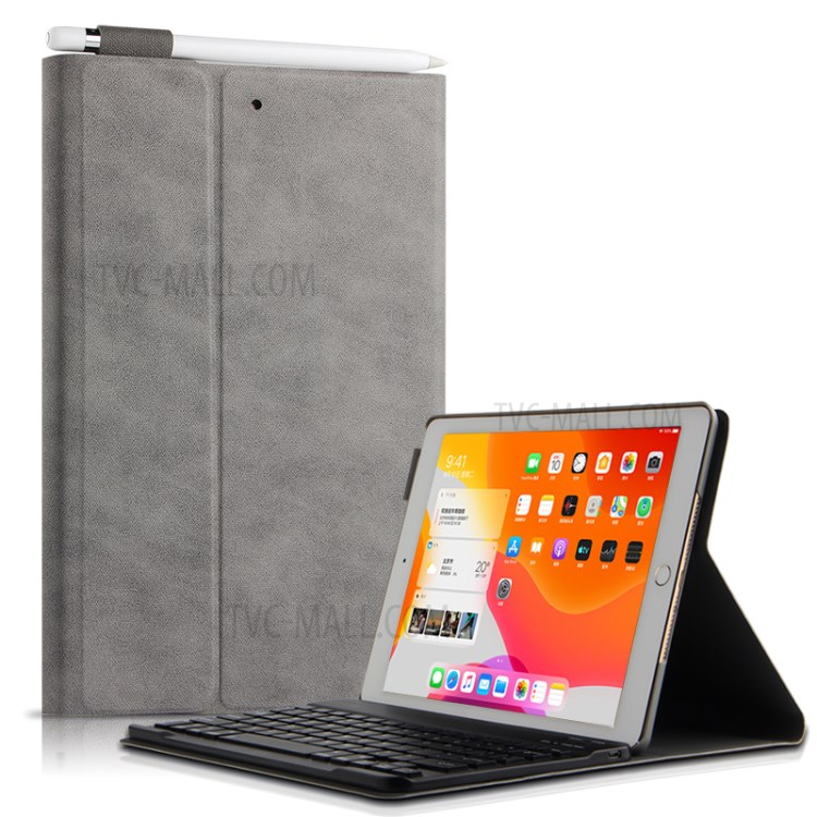 Bluetooth Keyboard Leather Stand Shell Case for iPad 9.7-inch (2018) - Grey / Black-15