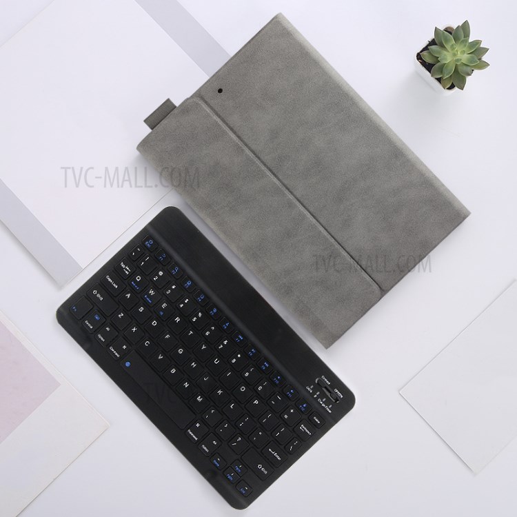 Bluetooth Keyboard Leather Stand Shell Case for iPad 9.7-inch (2018) - Grey / Black-16