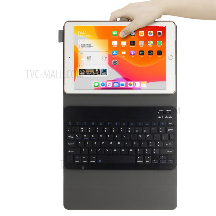 Bluetooth Keyboard Leather Stand Shell Case for iPad 9.7-inch (2018) - Grey / Black-3