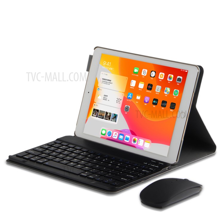 Bluetooth Keyboard Leather Stand Shell Case for iPad 9.7-inch (2018) - Grey / Black-9