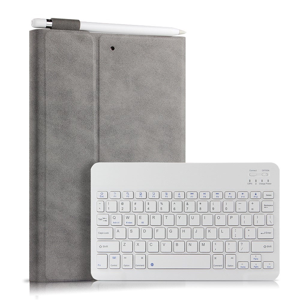 Bluetooth-tastatur Lederstand Shell Hülle Für Ipad 9,7 Zoll (2018) - Grau / Weiß